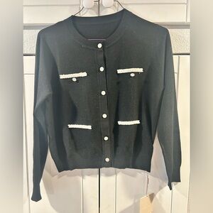 Black Cardigan with White Trim